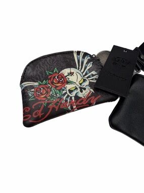 Ed Hardy Key Chain Wristlet Credit Card Holder Skull  NWT